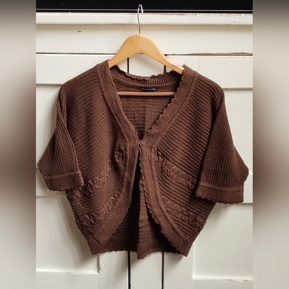 westbound petites Brown Boho Fall Transition Knit Sweater Cardigan Shrug | Small